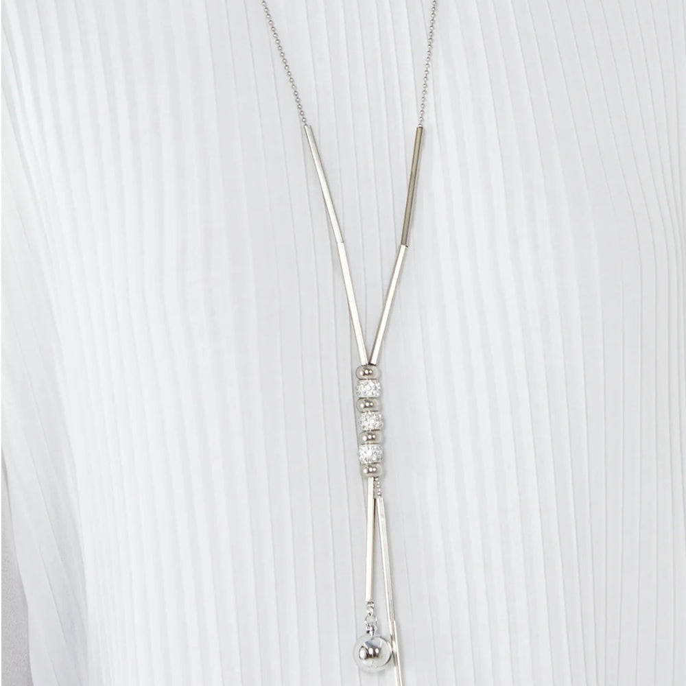 Pleated Long Sleeve Necklace Top - White