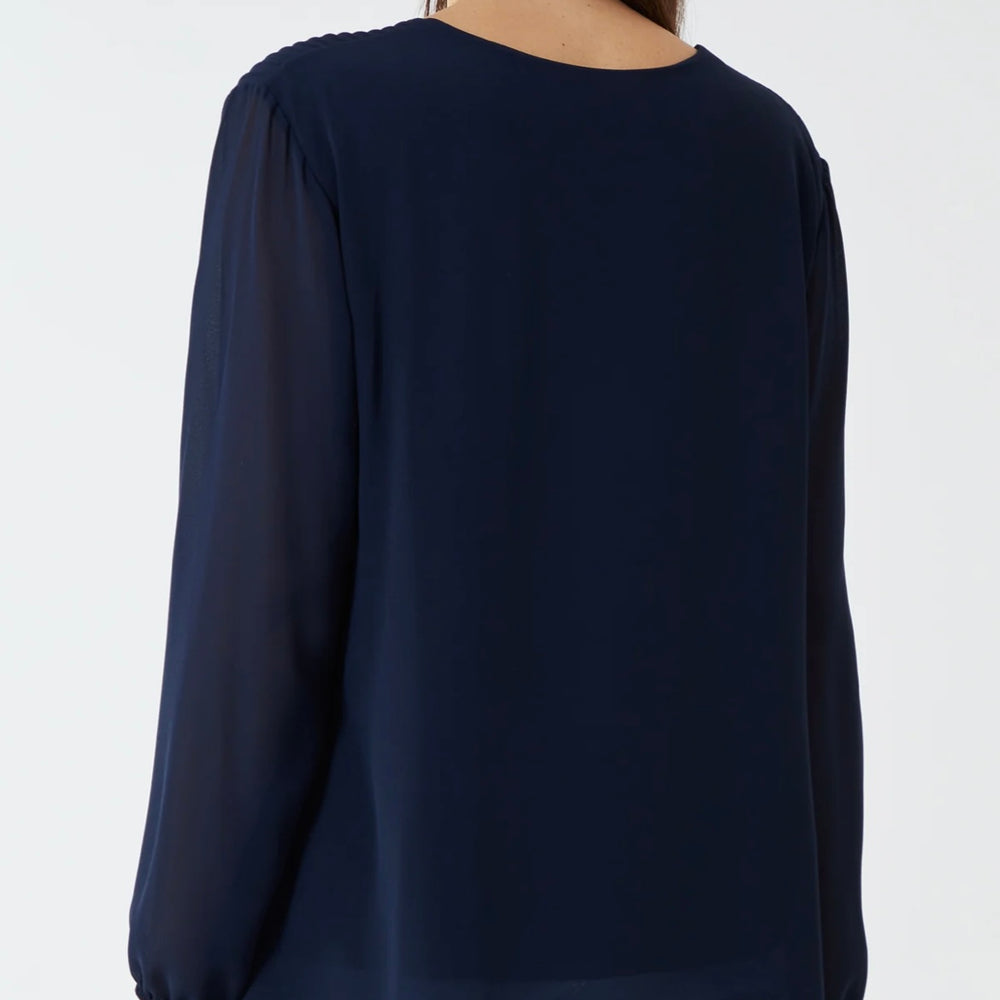 
                      
                        Pleated Long Sleeve Necklace Top - Navy
                      
                    