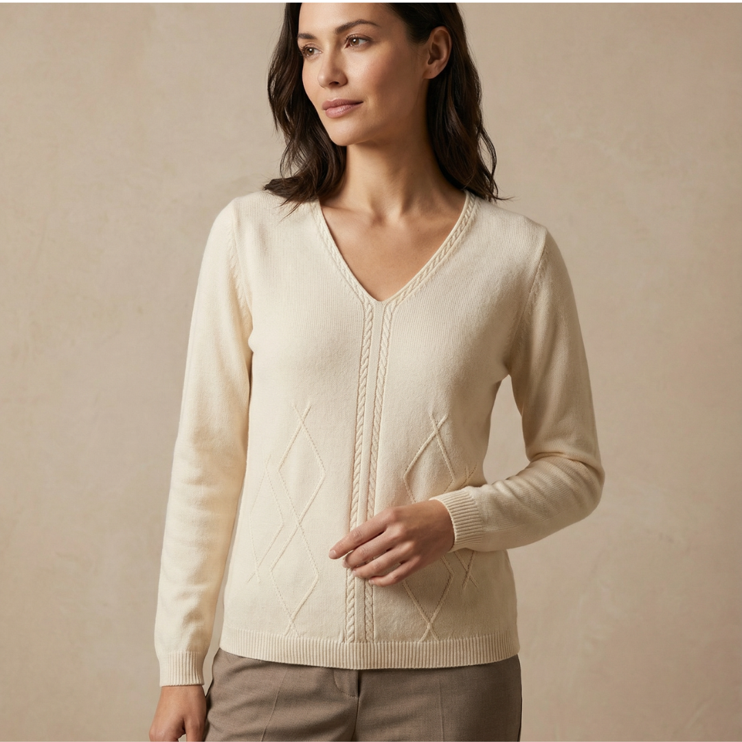 Merino & Cashmere V-Neck Jumper – Warm Ivory