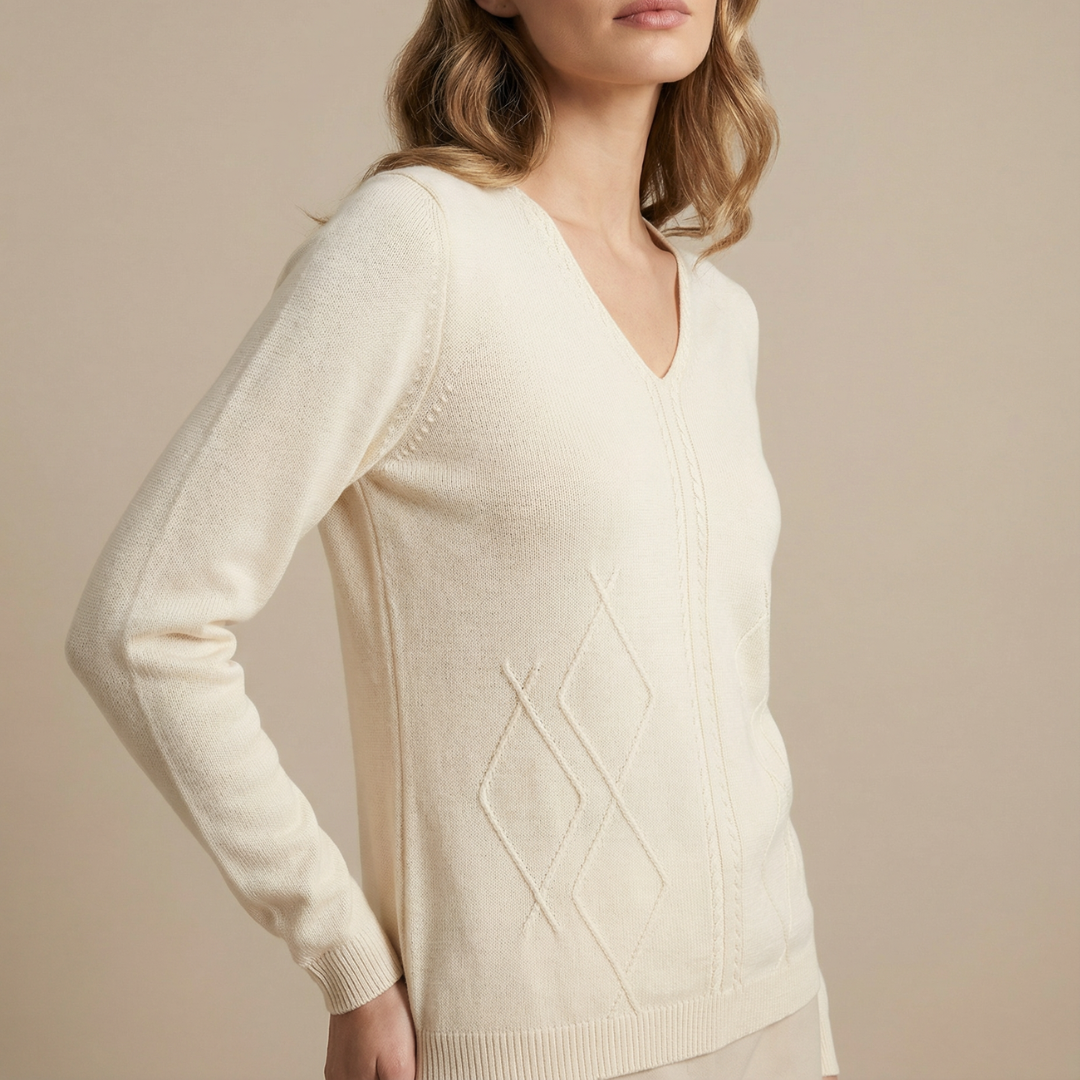 Merino & Cashmere V-Neck Jumper – Warm Ivory