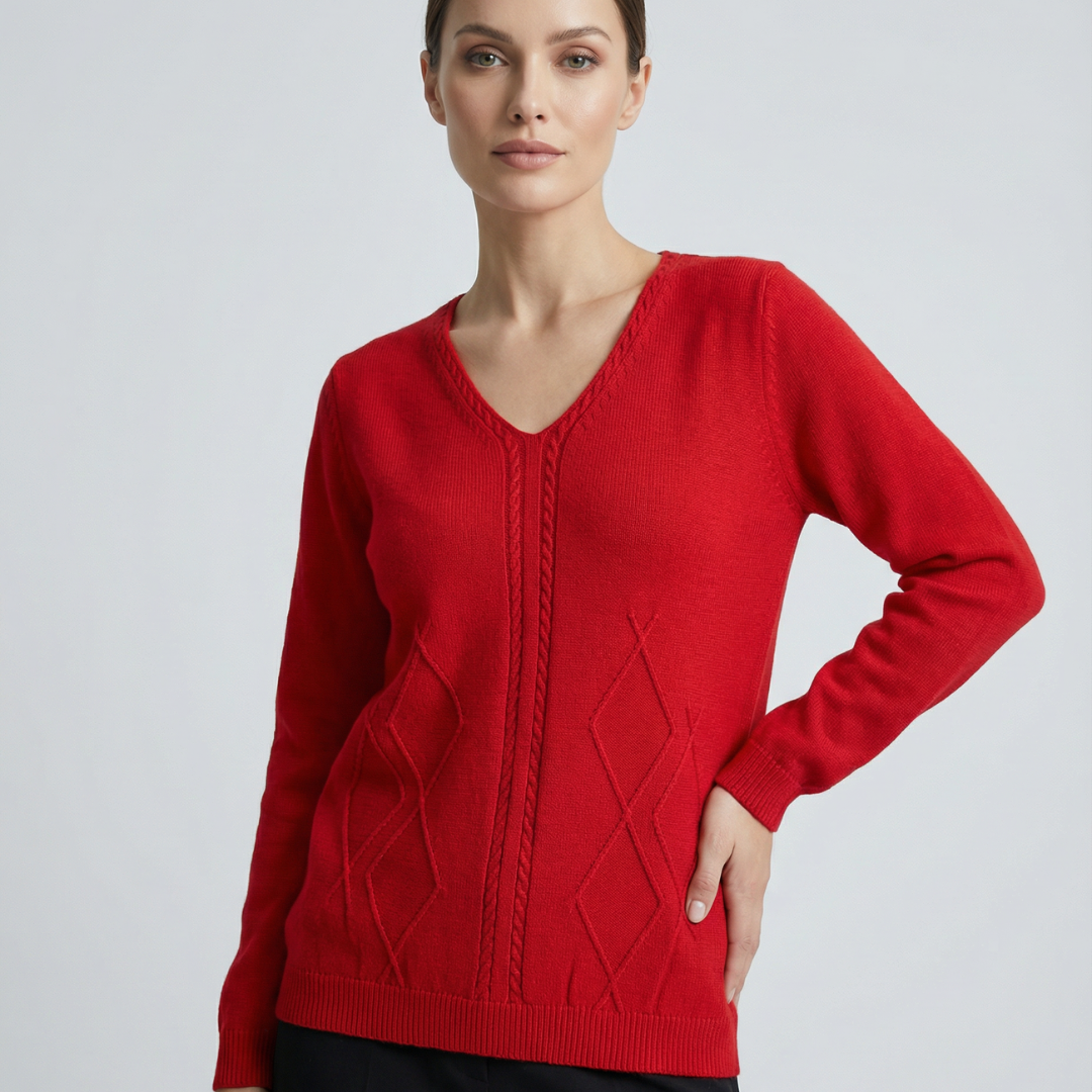 Merino & Cashmere V-Neck Jumper – Crimson Red