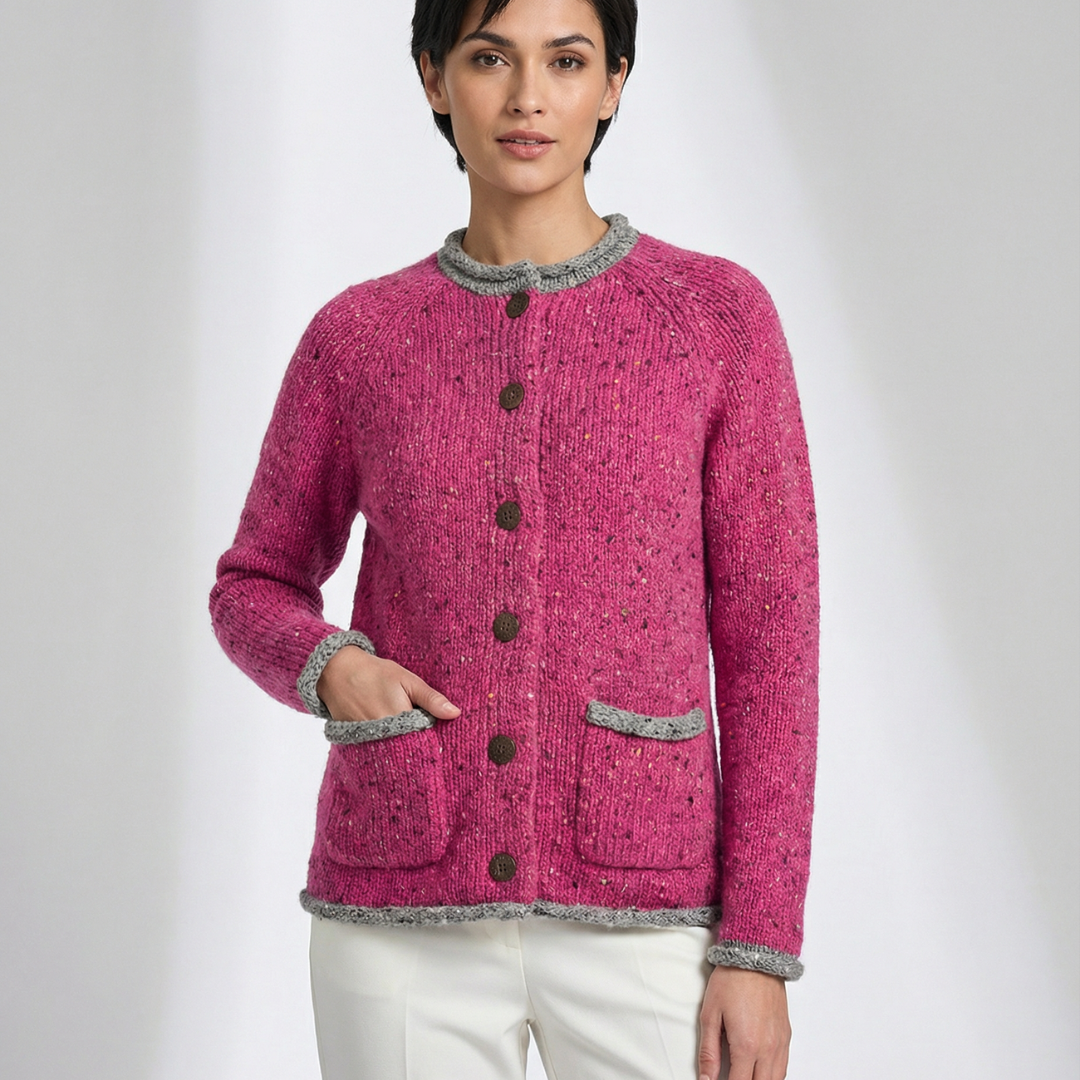 Donegal Wool Cardigan with Contrast Detailing