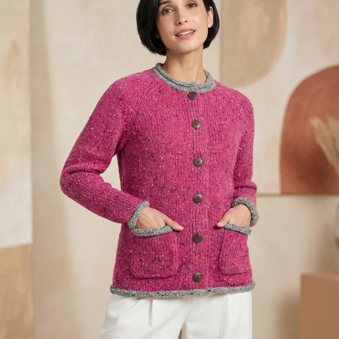 Donegal Wool Cardigan with Contrast Detailing