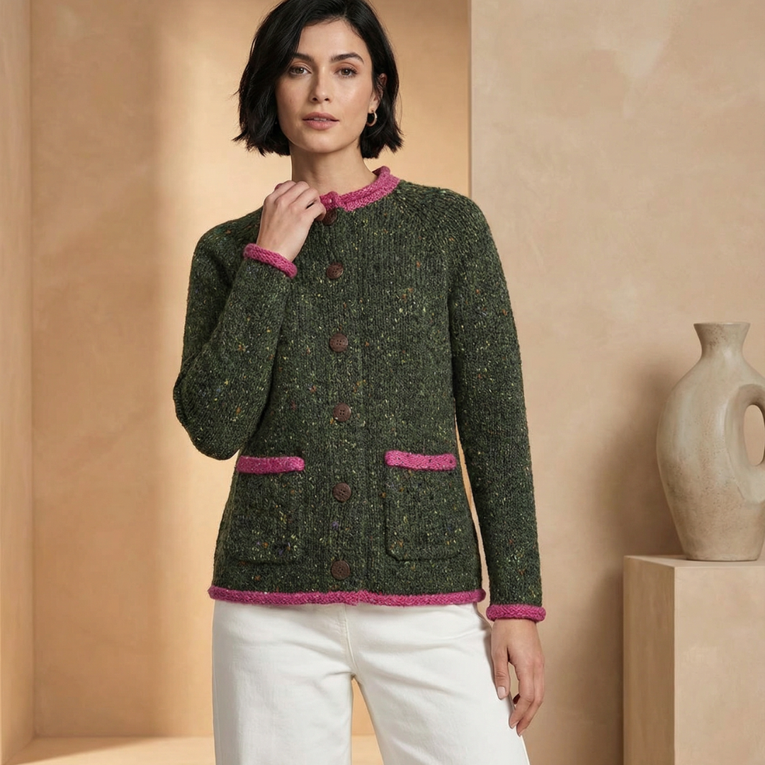 Donegal Wool Cardigan- Forest Green