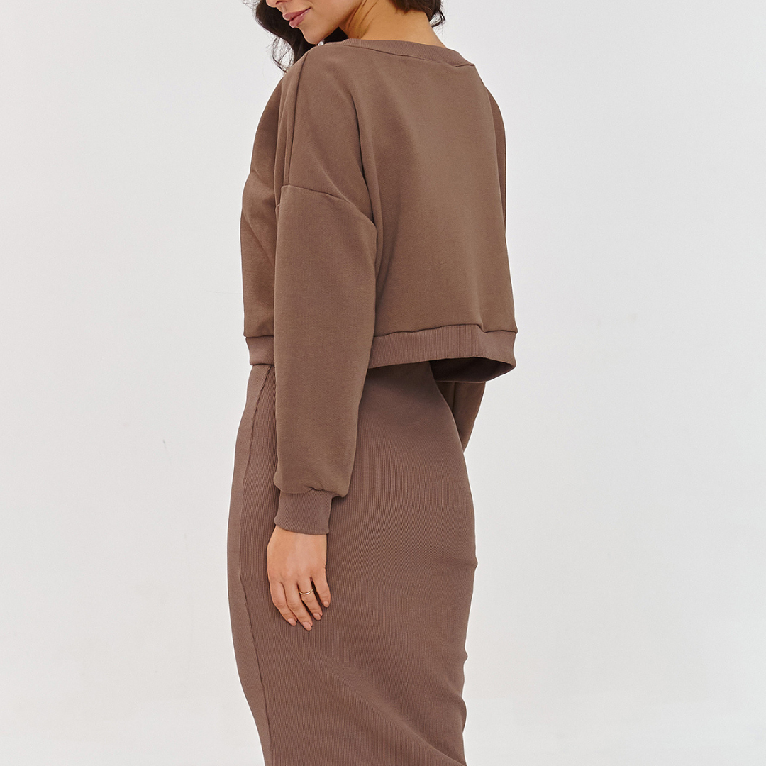 Sweatshirt & Striped Midi Dress Set