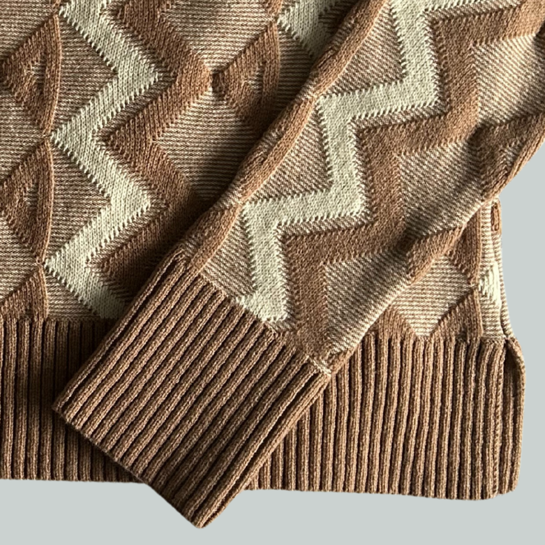 Crew Neck Lambswool Jumper- Natural Oat/ Camel