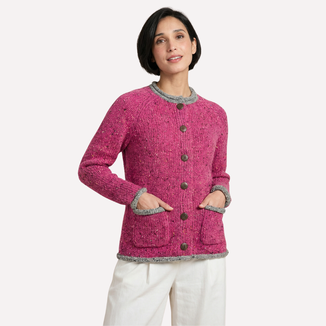 Donegal Wool Cardigan with Contrast Detailing