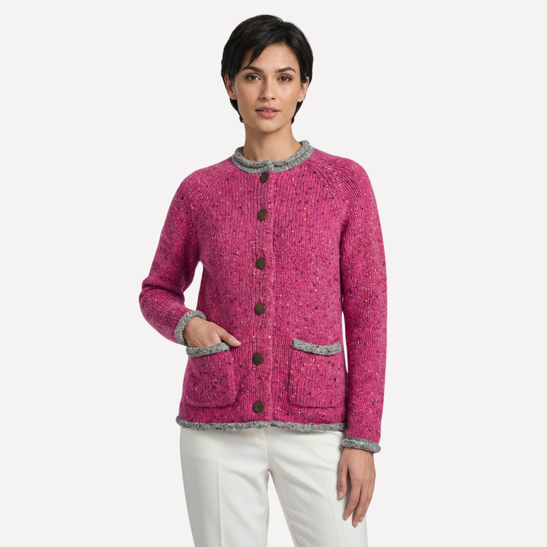 Donegal Wool Cardigan with Contrast Detailing