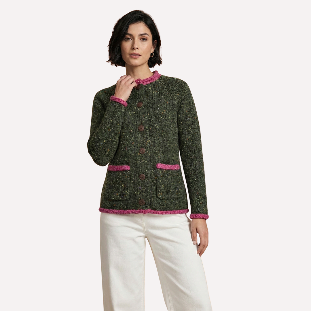 Donegal Wool Cardigan- Forest Green