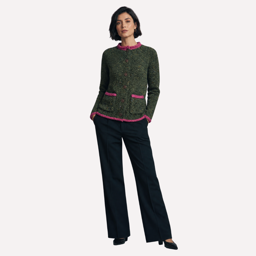 Donegal Wool Cardigan- Forest Green