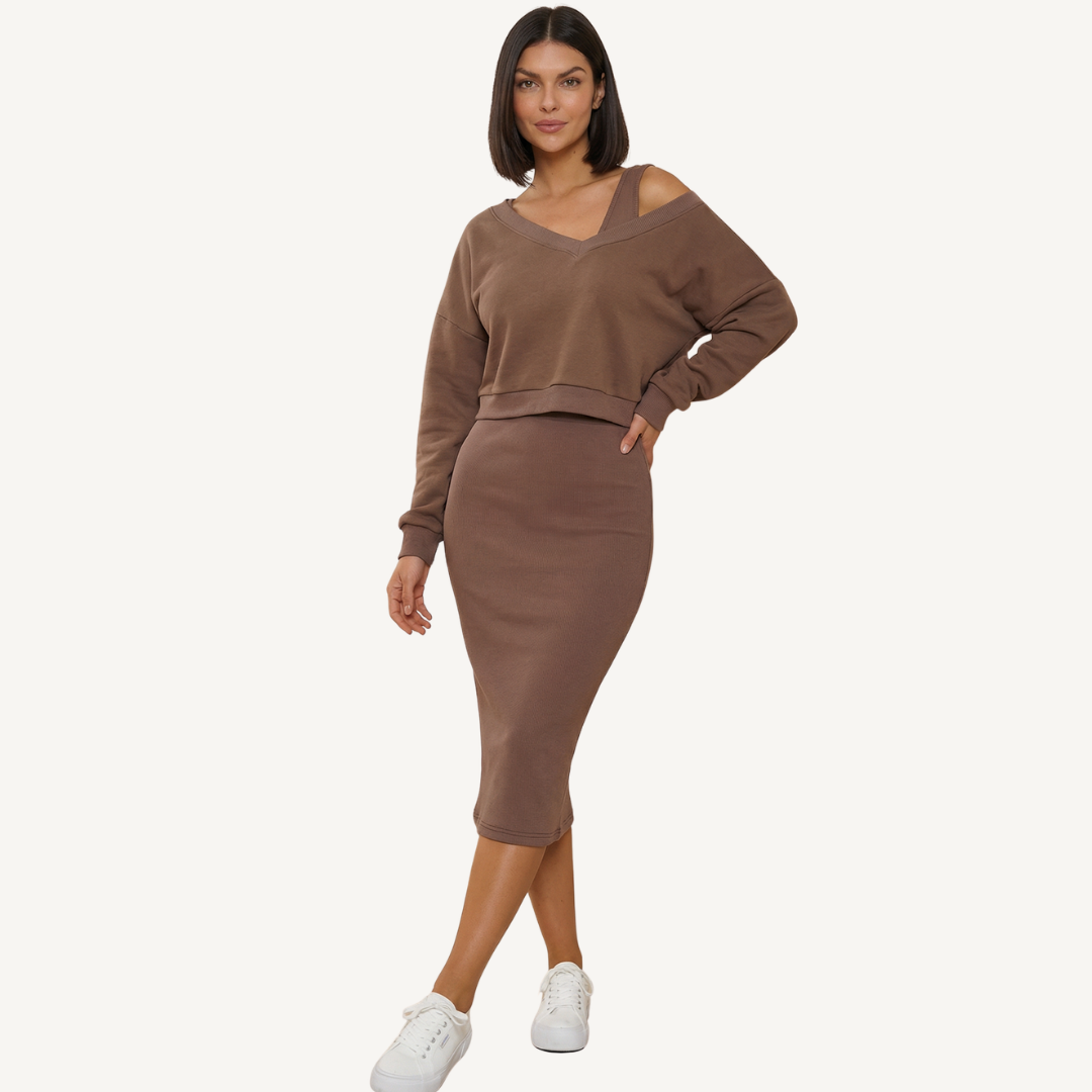 Sweatshirt & Striped Midi Dress Set