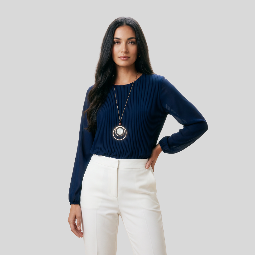Pleated Blouse - Deep Navy
