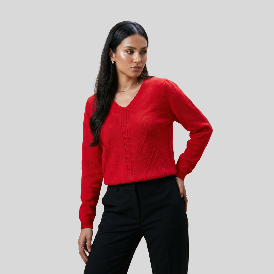 Merino & Cashmere V-Neck Jumper – Crimson Red