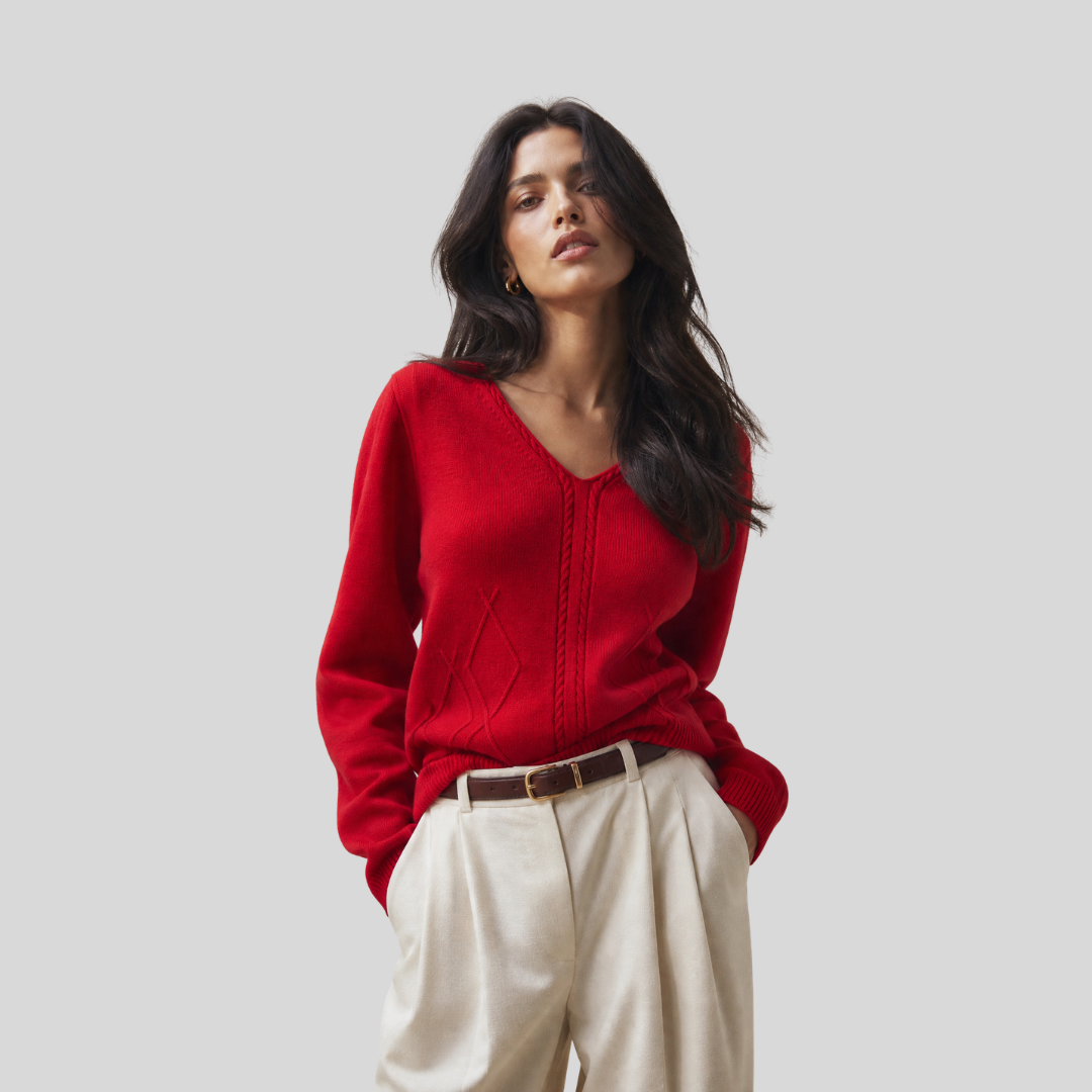 Merino & Cashmere V-Neck Jumper – Crimson Red