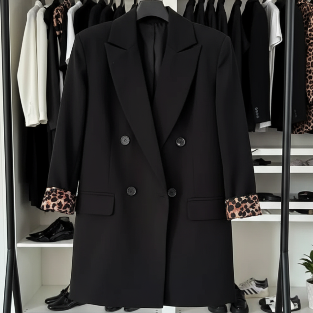 Michelle Oversized Leopard Blazer Jacket-Black