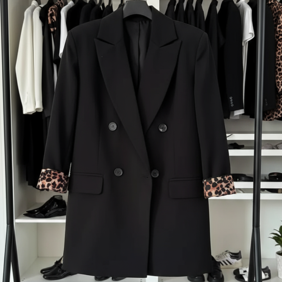 Michelle Oversized Leopard Blazer Jacket-Black