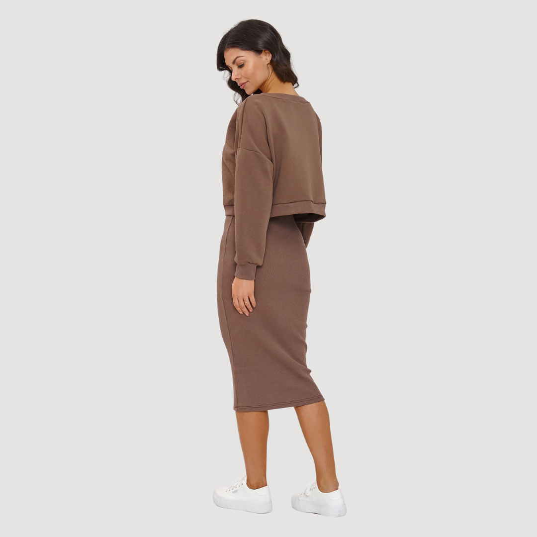 Sweatshirt & Striped Midi Dress Set