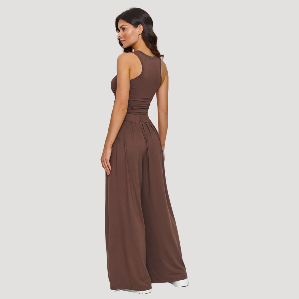 Chocolate Viscose Set –  Top & Wide-Leg Trousers