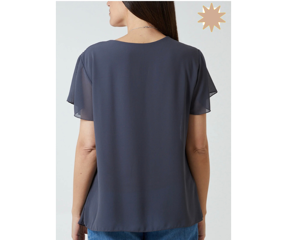 Necklace Pleated Top - Grey