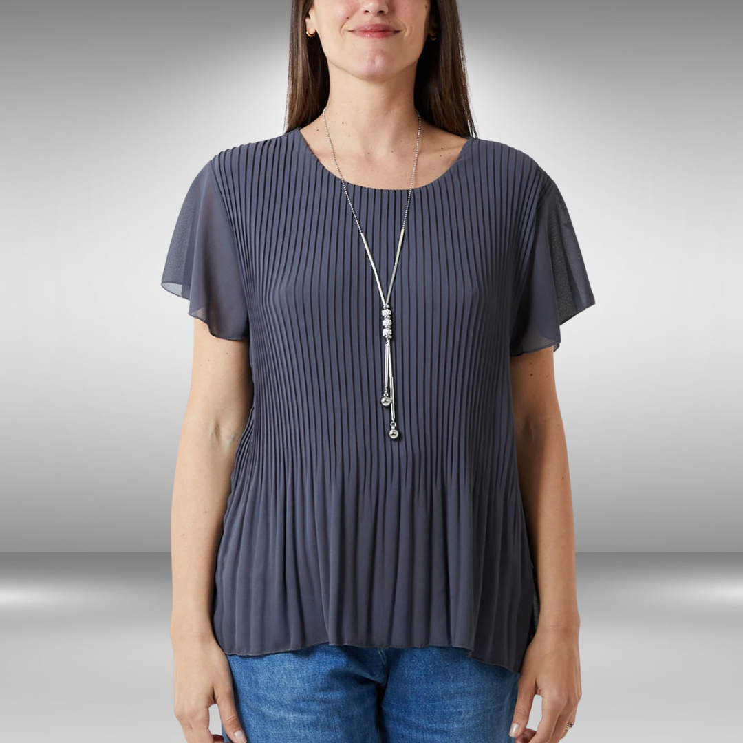 Necklace Pleated Top - Grey