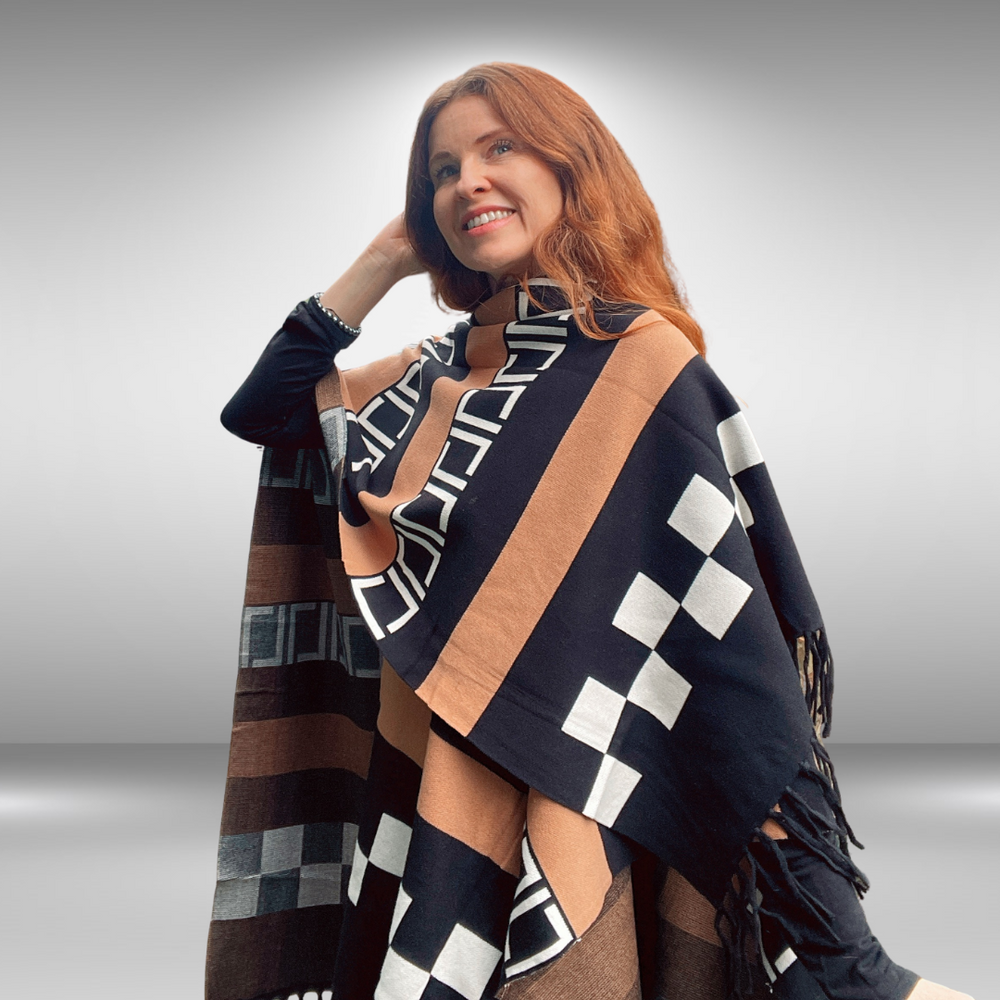 Pattered Poncho With Tassels