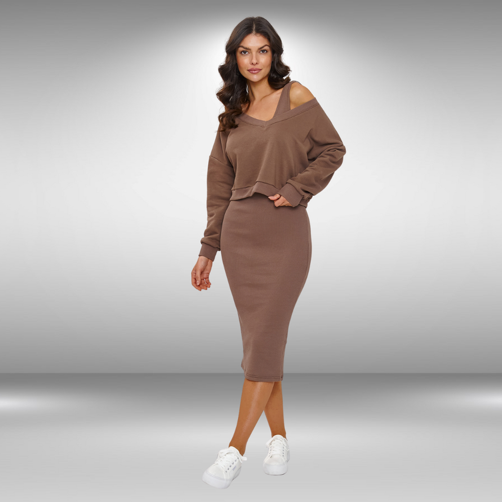 Sweatshirt & Striped Midi Dress Set